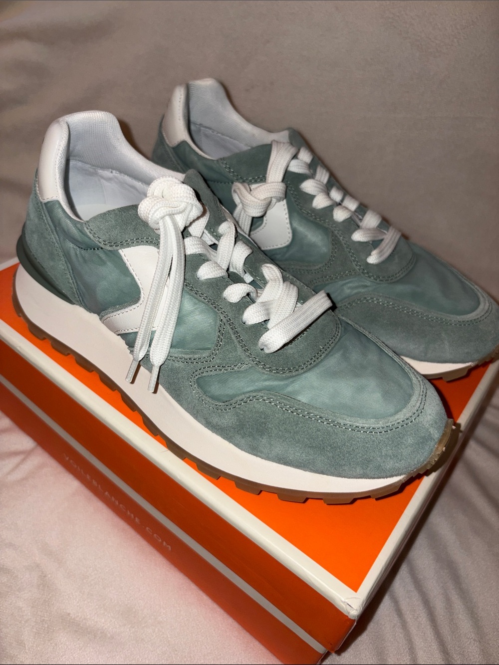 NWT VOILE BLANCHE PARIS Race Sneaker in Sage-Off White - Picture 8 of 14